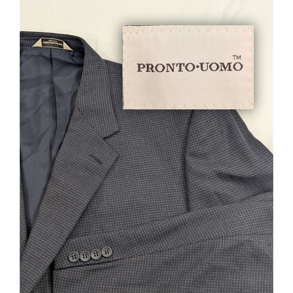 Pronto Uomo Platinum Blazer Sport Coat Suit Jacket 100% Wool Micro Check 50R 54"